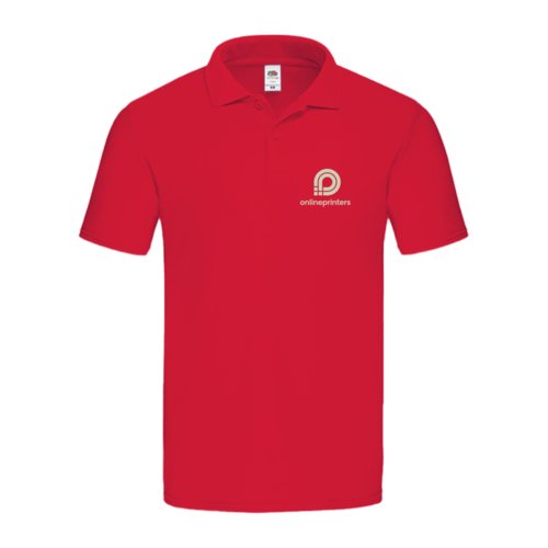 Red cotton polo shirt for men with short sleeves.