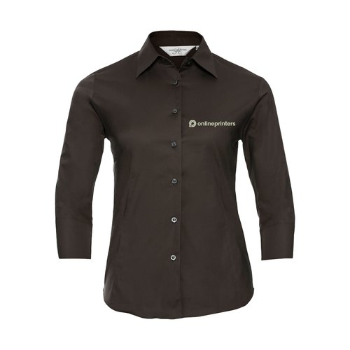 Brown cotton blend women's blouse with button placket.