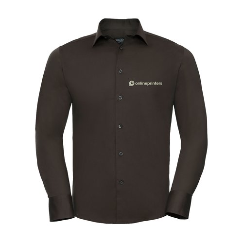 Brown cotton men's shirt with long sleeves and button placket.