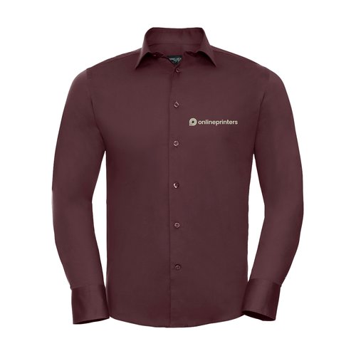 Burgundy cotton-blend men's shirt with long sleeves.
