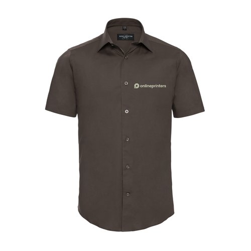 Brown cotton-blend short-sleeve shirt with button placket.