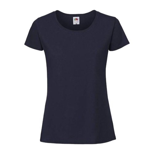 Dark blue cotton T-shirt for women with short sleeves.
