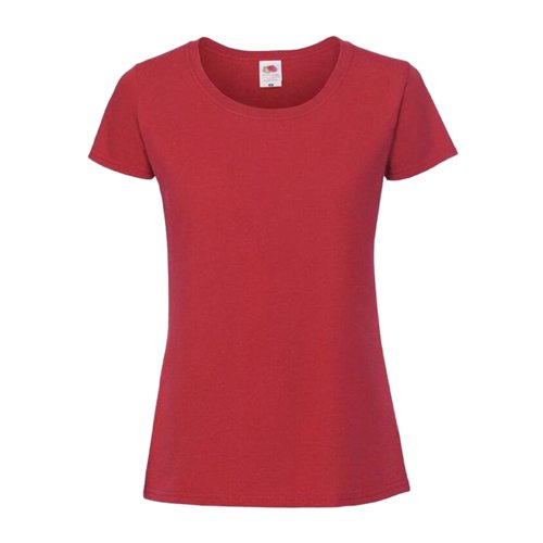 Red cotton T-shirt for women with short sleeves.