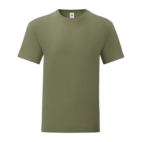 Olive green cotton T-shirt with short sleeves and a round neck.