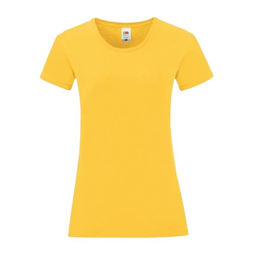 Yellow cotton T-shirt for women with short sleeves.