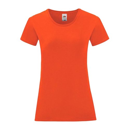 Orange women's cotton T-shirt with short sleeves.