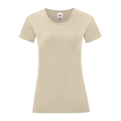 Beige cotton T-shirt for women with round neck and short sleeves.