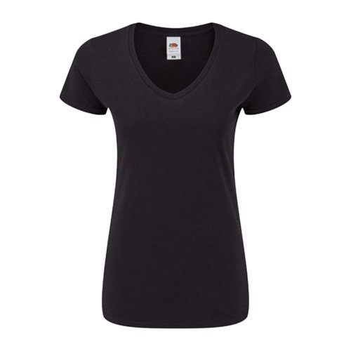 Black cotton women's T-shirt with V-neck.