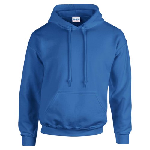 Royal blue cotton blend hoodie with hood and kangaroo pocket.