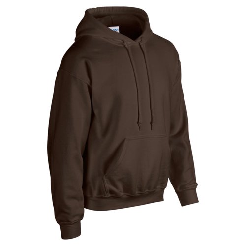 Dark brown cotton-polyester men's hoodie with hood and kangaroo pocket.