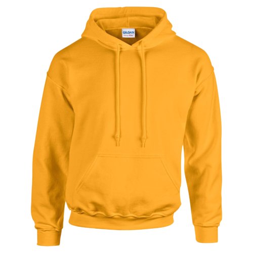Golden yellow cotton blend hoodie with hood and kangaroo pocket.