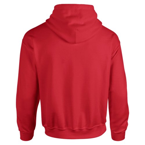 Red cotton-blend hoodie with hood and kangaroo pocket.