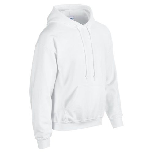 White cotton-polyester hoodie for men with hood and kangaroo pocket.