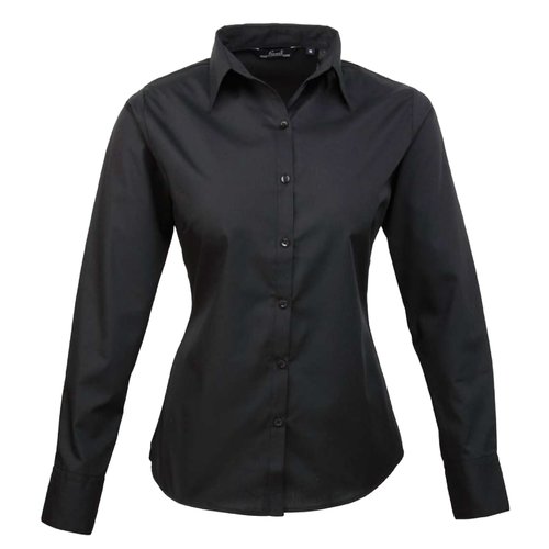 Black poplin blouse in cotton blend for women.