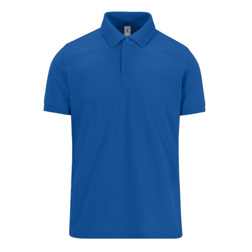 Royal blue cotton polo shirt for men with short button placket.