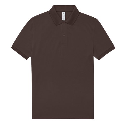 Dark brown cotton polo shirt for men with short button placket.