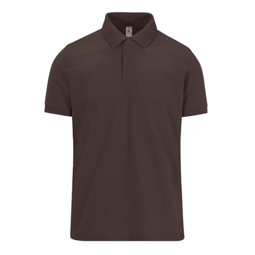Dark brown cotton polo shirt for men with short button placket.