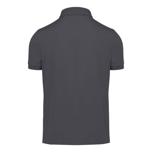 Dark gray cotton polo shirt with short button placket.