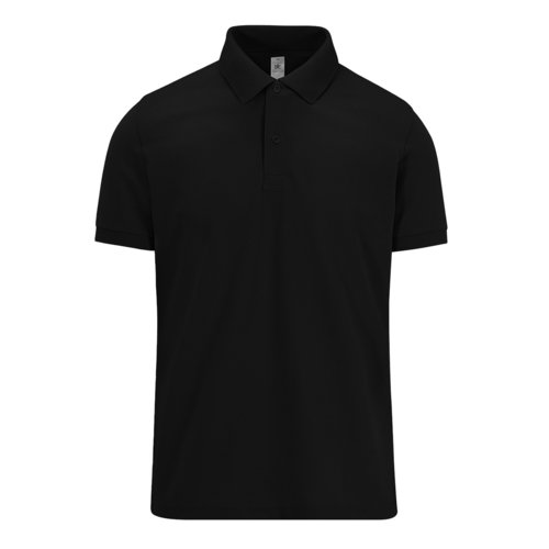 Black cotton polo shirt for men with a short button placket.