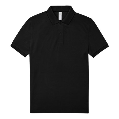 Black cotton polo shirt for men with short button placket.