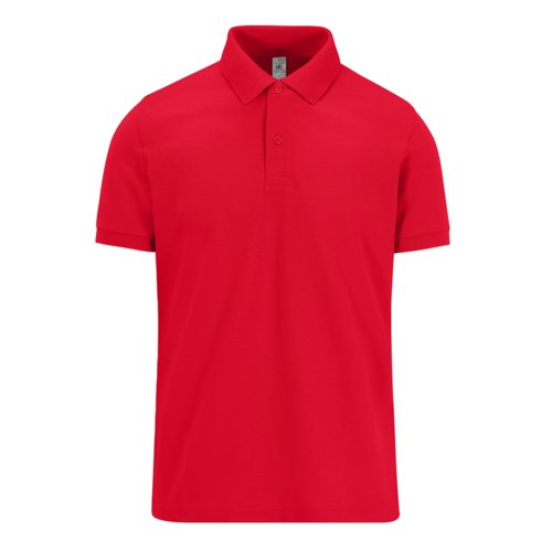 Red cotton polo shirt with short button placket.