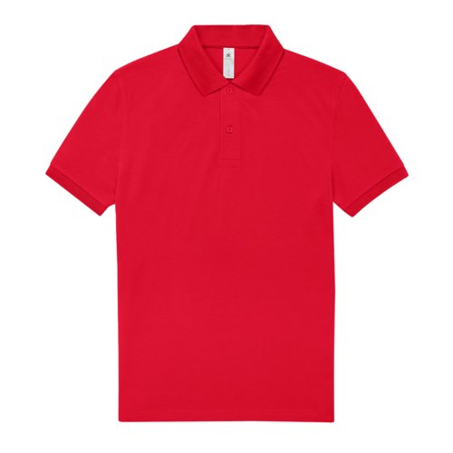 Red cotton polo shirt for men with short button placket.