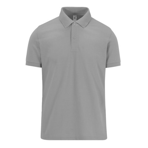 Gray cotton polo shirt for men with short button placket.