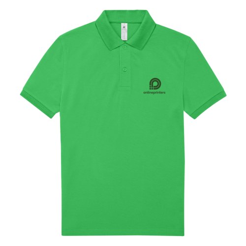 Green cotton polo shirt for men with short button placket.