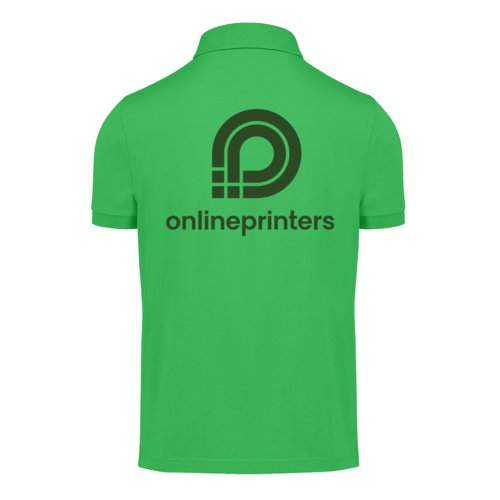 Green cotton polo shirt for men with short button placket.