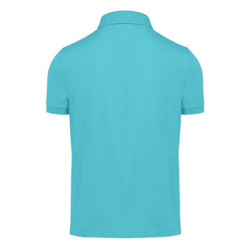 Turquoise cotton polo shirt for men with short button placket.