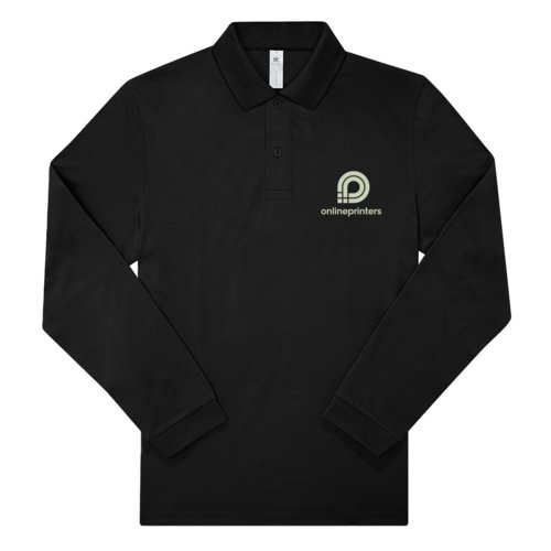 Black long-sleeved cotton polo shirt for men.