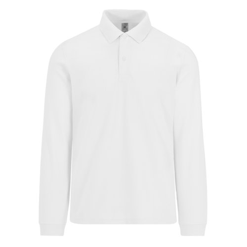 White cotton long-sleeve polo shirt for men.