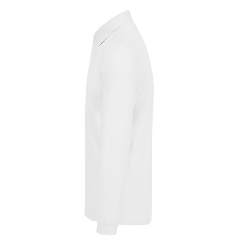White cotton polo shirt with long sleeves for men.