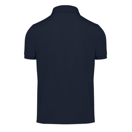 Navy blue cotton polo shirt for men with short sleeves.