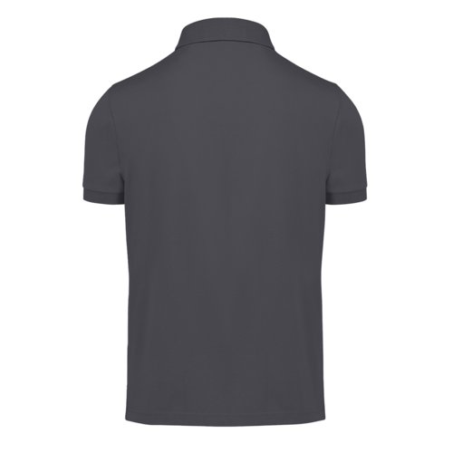 Dark gray cotton polo shirt for men with short sleeves.