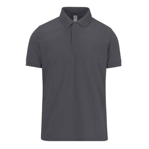 Dark gray cotton polo shirt for men with short sleeves.