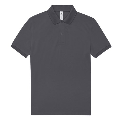 Dark gray cotton polo shirt for men with short sleeves.