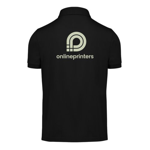 Black cotton polo shirt for men with a short button placket.