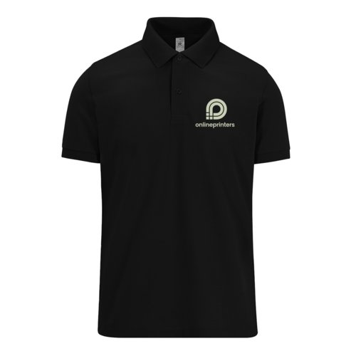 Black cotton polo shirt for men with short sleeves.