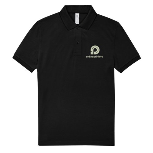 Black cotton polo shirt for men with short button placket.