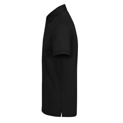 Black cotton polo shirt for men with short sleeves.