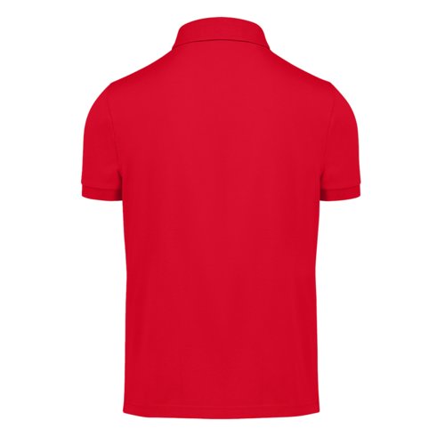 Red polo shirt made of recycled polyester and cotton for men.
