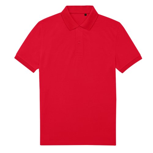 Red polo shirt made from recycled polyester and cotton for men.