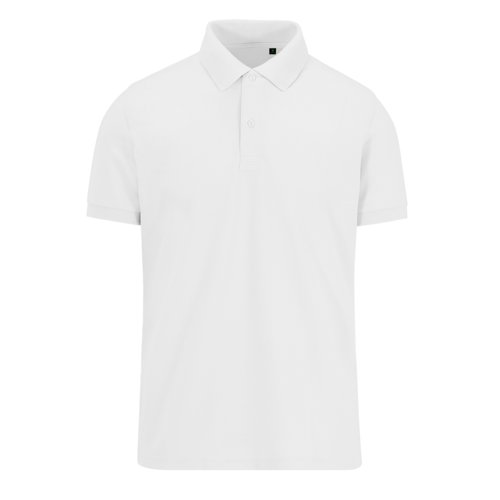 White polo shirt made of recycled polyester and cotton for men.