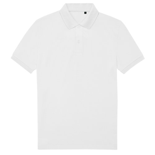White polo shirt made of recycled polyester and cotton for men.