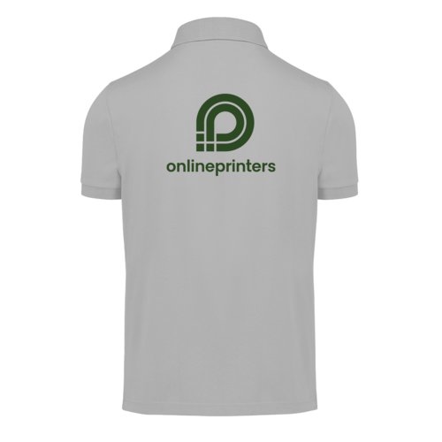Gray polo shirt made of recycled polyester and cotton for men.