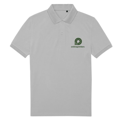 Gray polo shirt made of recycled polyester and cotton for men.
