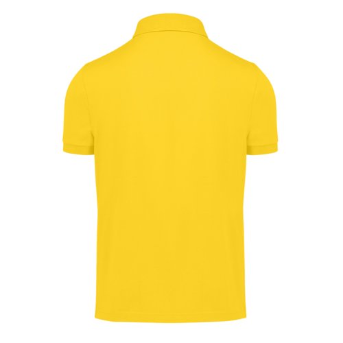 Yellow polo shirt made of recycled polyester and cotton for men.