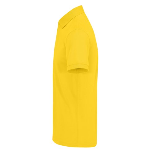 Yellow polo shirt made of recycled polyester-cotton blend, classic cut.