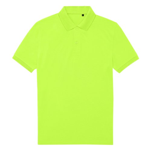 Apple green polo shirt made of recycled polyester and cotton with button placket.